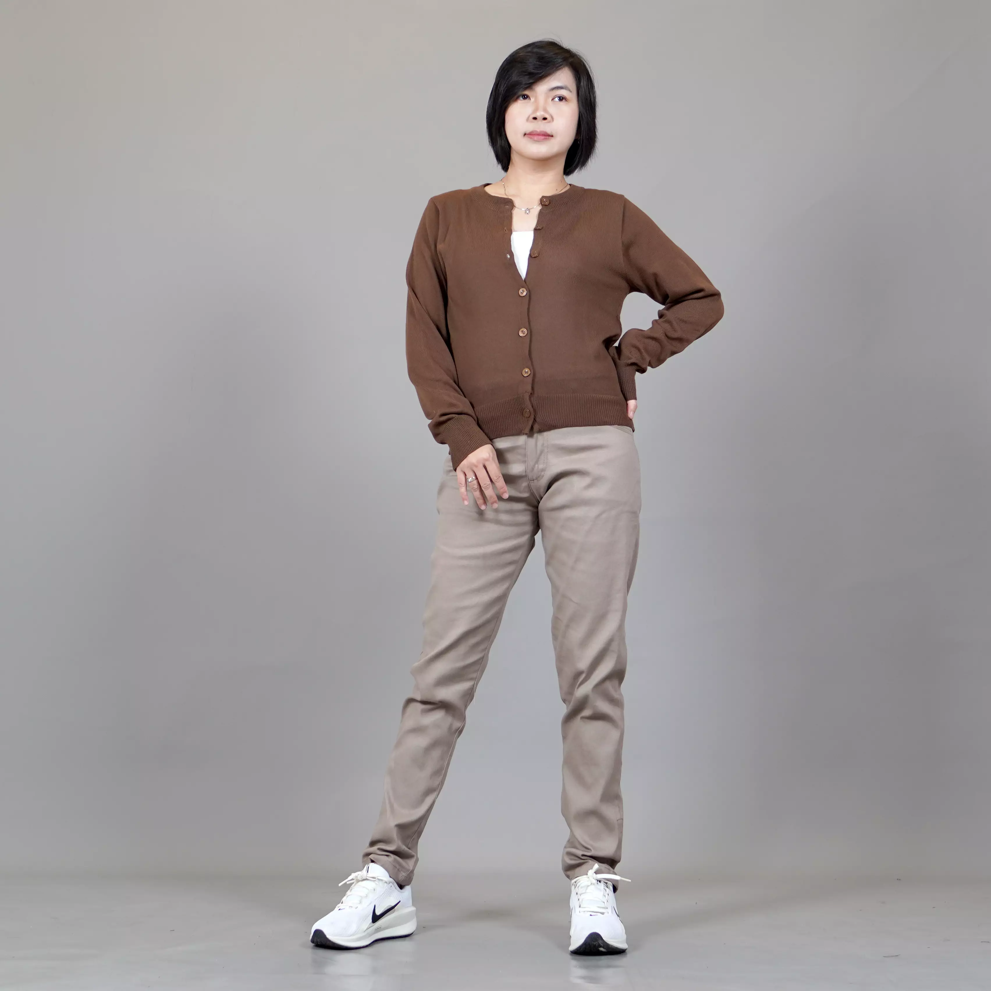  SANDRA Cardigan Wanita O Neck Kardigan Wanita Leher O - BRONZE