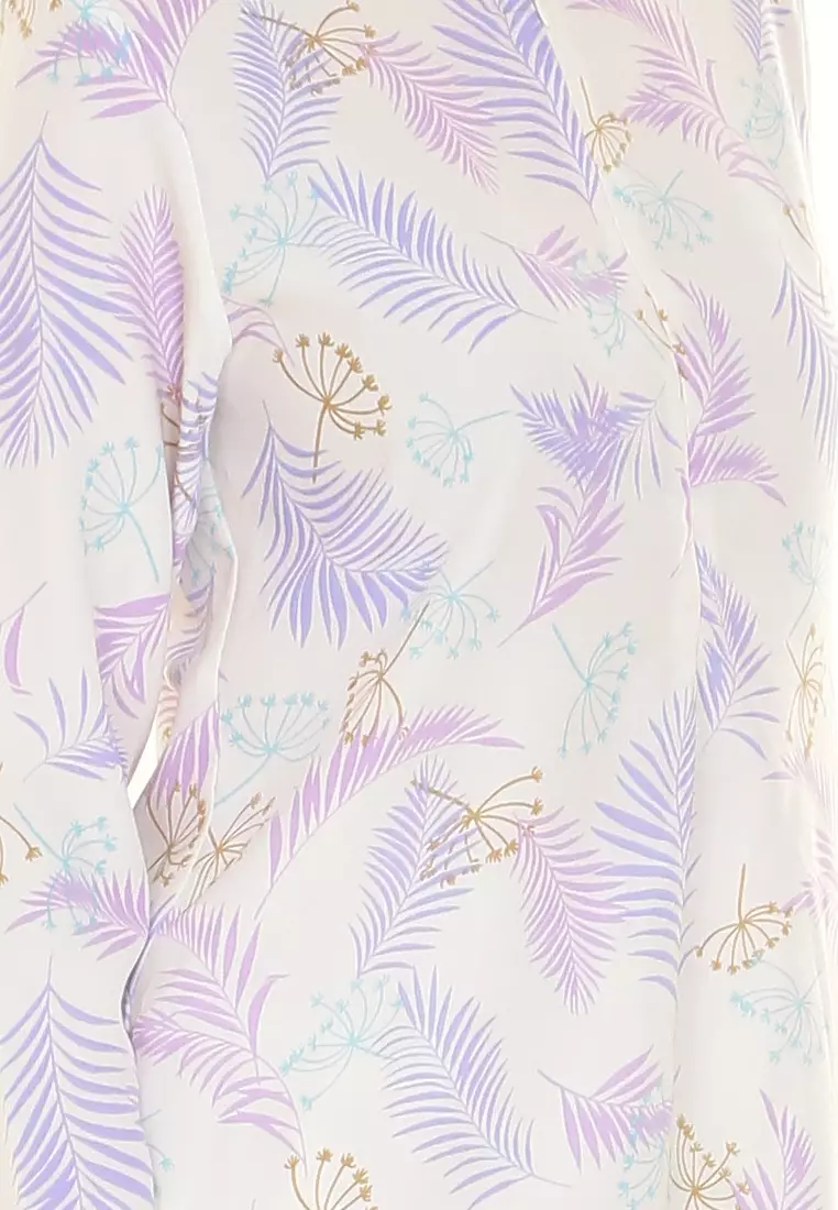Rina Printed Kurung in Beige Lilac Leaf
