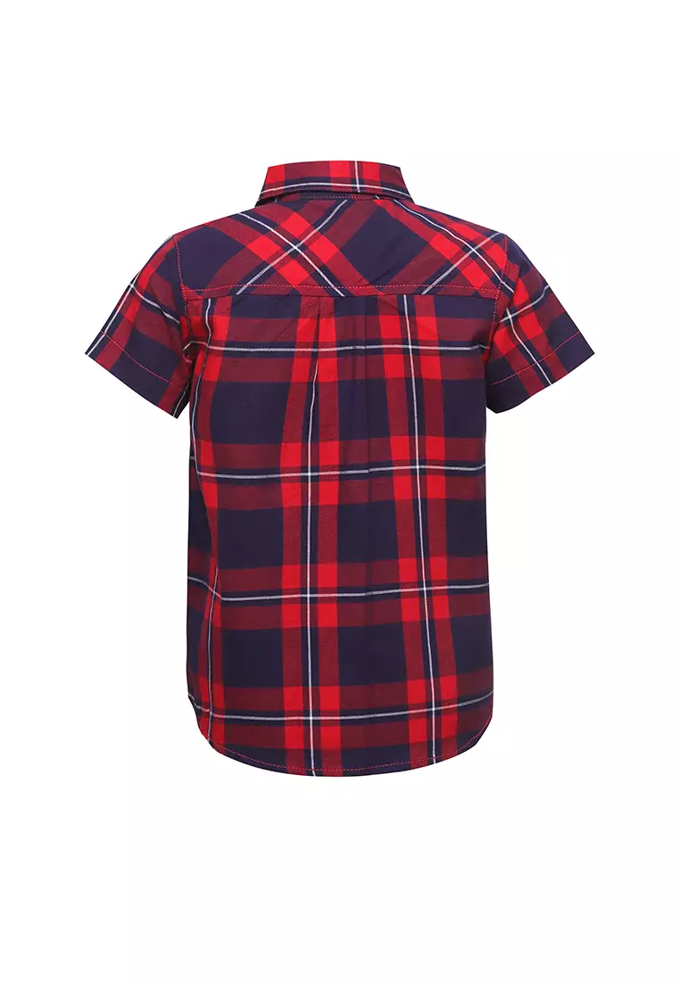 Qna Boy Cameron Kemeja Pendek anak Merah Motif Kotak