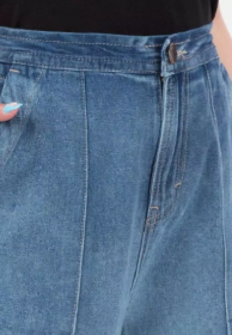 Elastic Waist Culotte Jeans in Blue