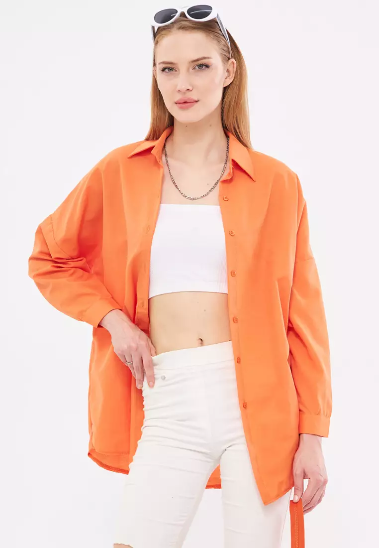 Orange Oversize Long Basic Shirt