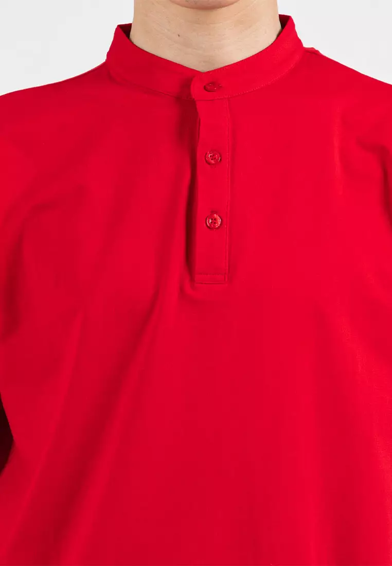 Forest Premium Weight Cotton Stretchable Mandarin Collar T Shirt Men Slim Fit Tee | 23856-51Red