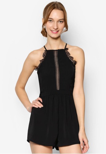 Love Halter Neck Playsuit With Lace Trimmings