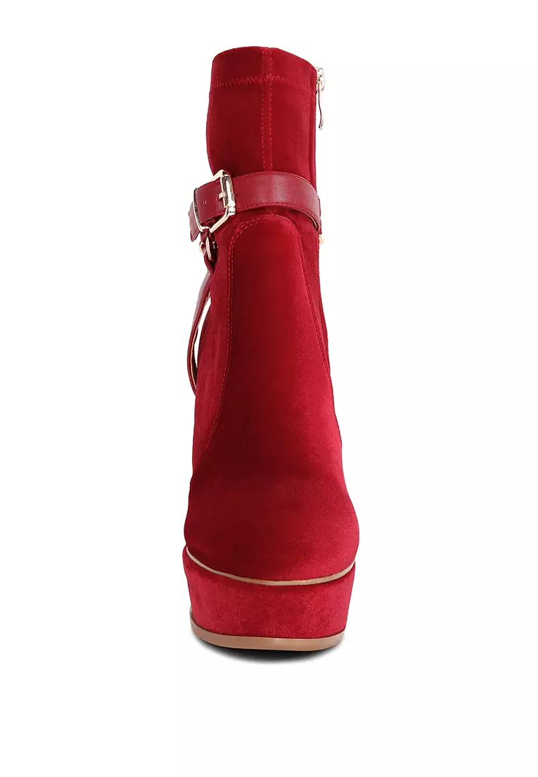 Buy RAG CO Red Chain Belt Embellished High Ankle Boots 2024