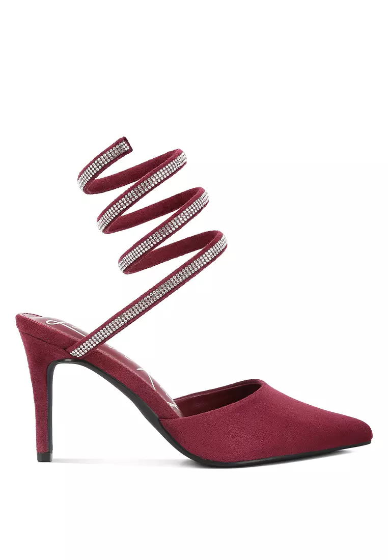 Discount on London Rag  shoes - SKU: Burgundy Rhinestone Embellished Strap Up Sandals