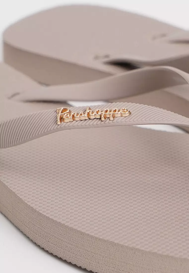 Women's Square Flip Flops with Metal Branding