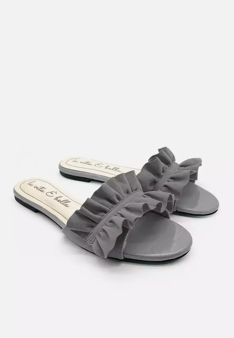Peony Sandal Flat Ruffle Wanita