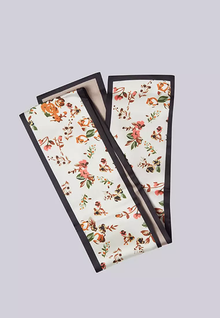 Aksesoris Wanita Rosy Floral Skinny Multi purpose Scarf Wanita White & Multi