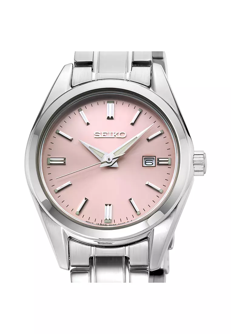 Seiko Quartz Classic Ladies Pink Dial Silver Stainless Steel Bracelet Women’s Watch - SUR529P1