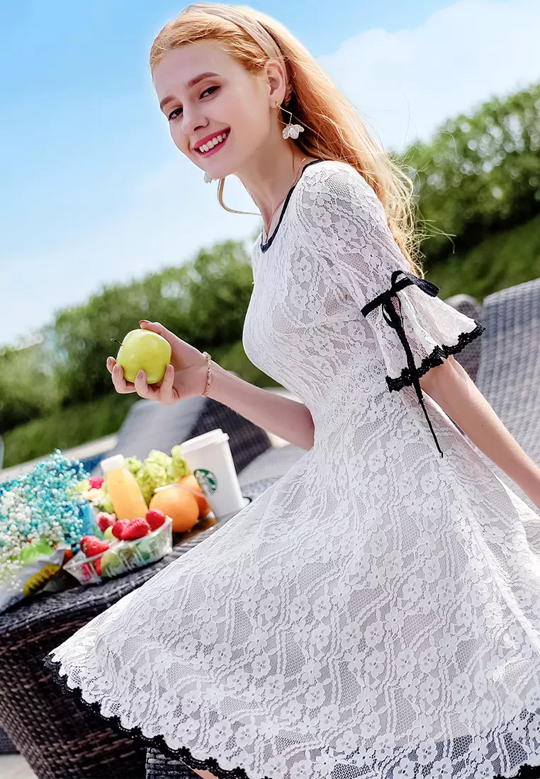 Buy Its Me Flared Sleeve Lace Dress (With Inner Lining) 2025