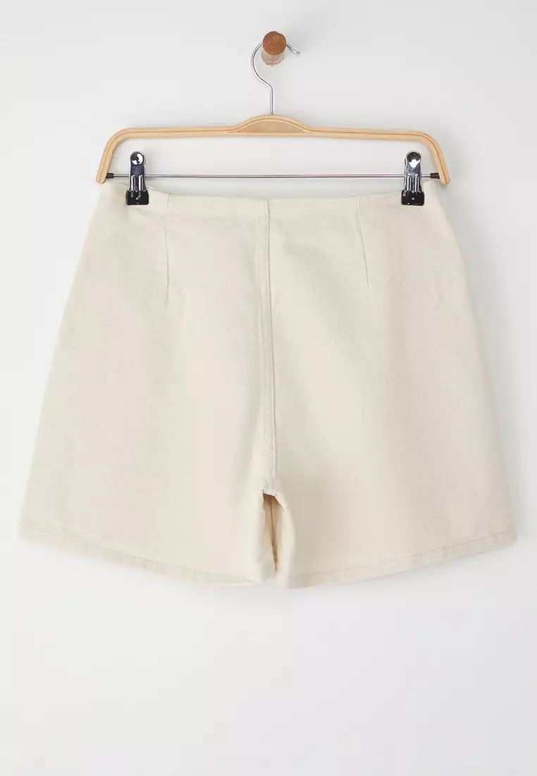 Ecru Accessory Detailed High Waist Denim Shorts Skirt Twoss25Sr00200