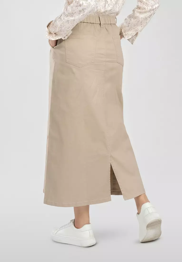 C2 Wrigle Khaki Long Skirt Wanita