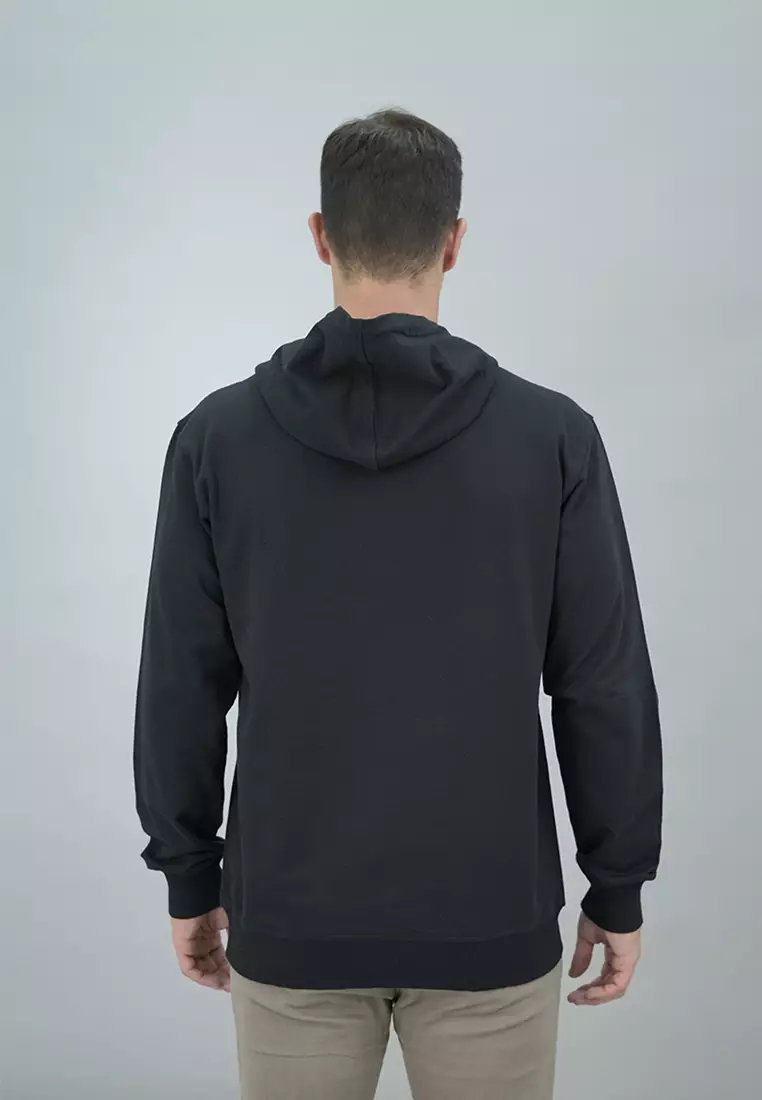 LGS Street - Hoodie Casual Pria Lengan Panjang Motif Polos Hitam Sablon Basic - SH.10.H029.003.C