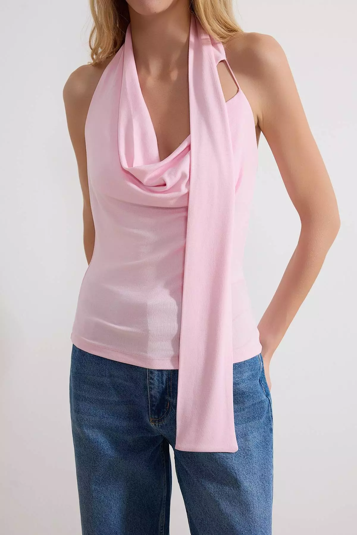 Pink Fitted/Degaje Collar Sleeveless Soft Knitted Blouse Twoss26Bz37