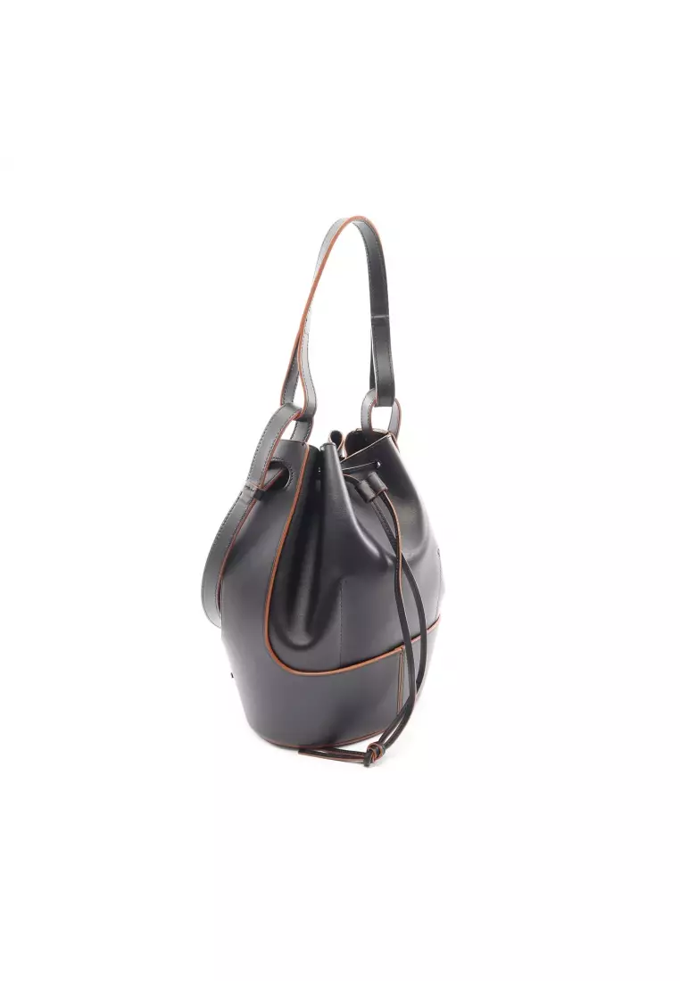Pre-Loved LOEWE balloon bag Medium purse 2WAY Shoulder bag leather black