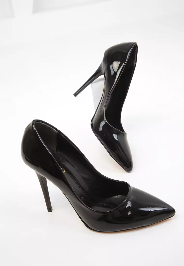 Patent Leather Black Women's Classic Heeled Shoes - 19720