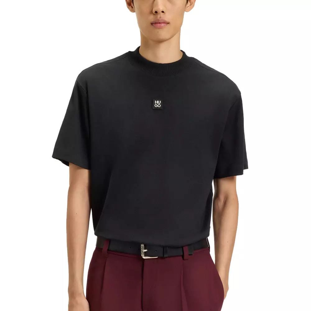 Danovoti Interlock-Cotton T-Shirt with Geometric Tape Black