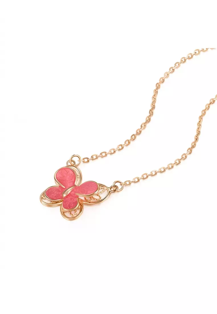 Delicate Gold 18K Rose Gold Butterfly Necklace for Women 92260N