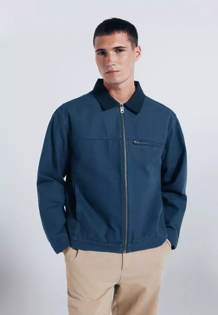 Washed Cotton Jacket with Contrast