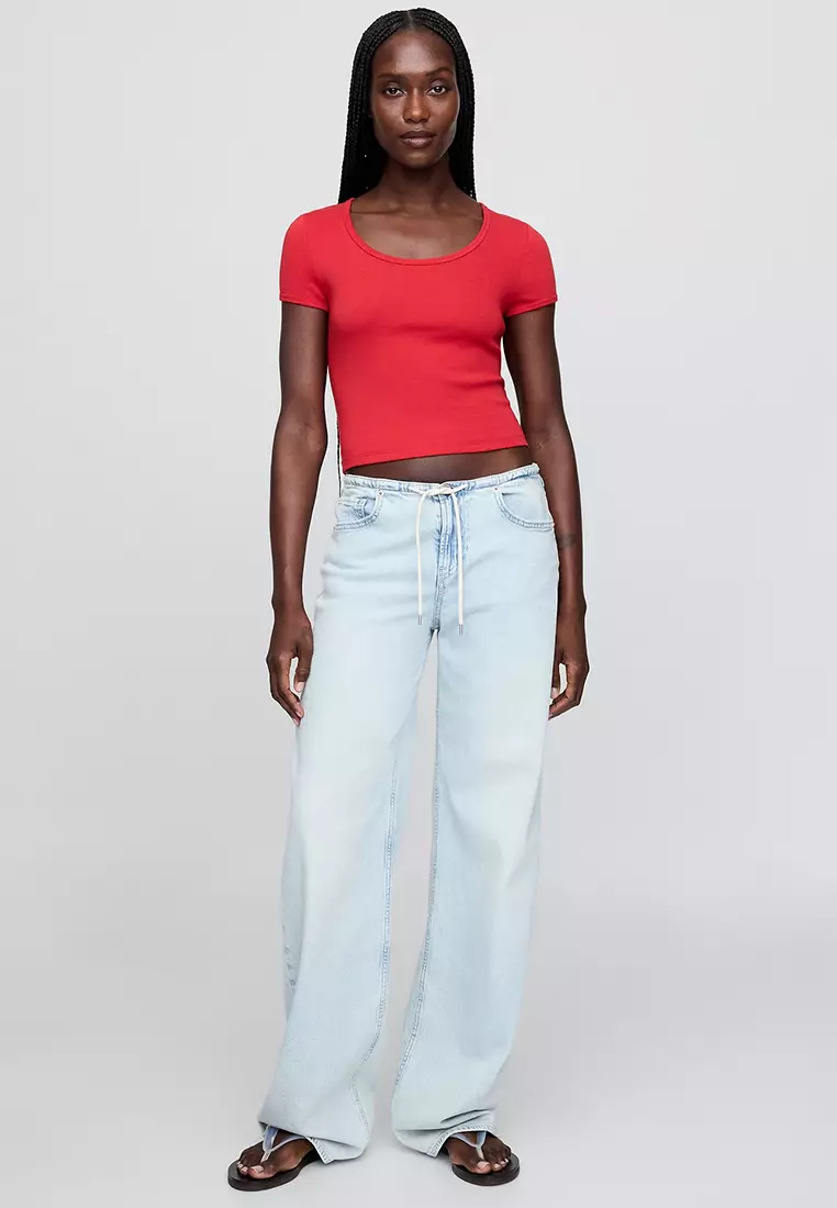 Cropped Scoop Neck T-Shirt