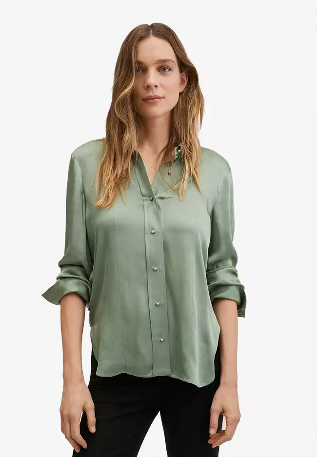FETICO PUFF-SLEEVED COTTON SATIN SHIRT Puff-sleeve plain satiny