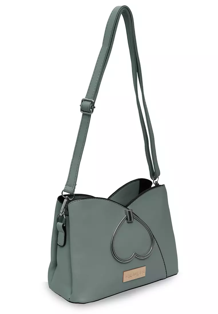 Eilaria Tas Selempang Wanita Love Design Sling Bag Large Compartment Material Leather ORIGINAL - Green