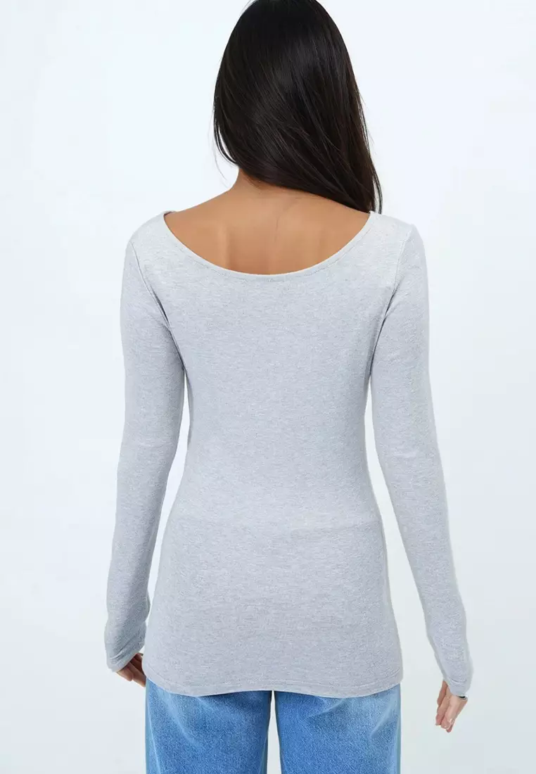 Women's Grey Melanj Boat Neck Basic Blouse Alc-X14395