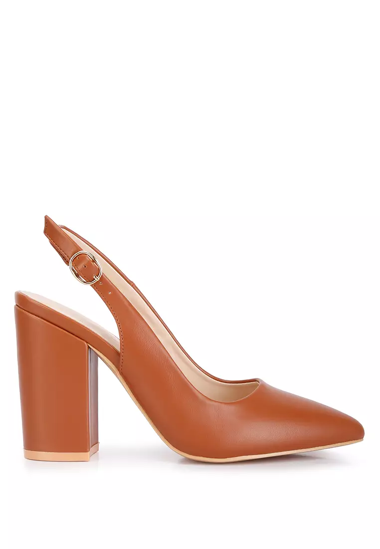 Discount on London Rag  shoes - SKU: Tan Block Heel Pointed Toe Sandals