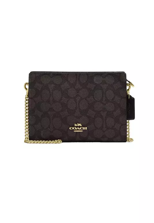 Slim Crossbody Bag In Signature Canvas Walnut/Black CW204