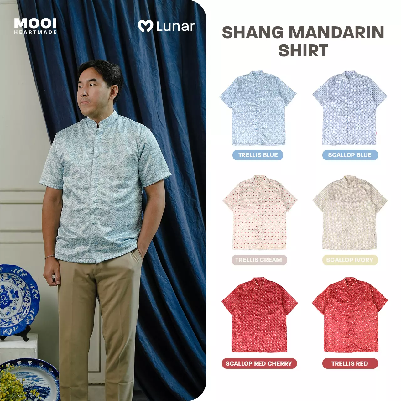 Mooi Kemeja Dewasa Lunar Collection Shang Mandarin Shirt Adult - Trellis Cream