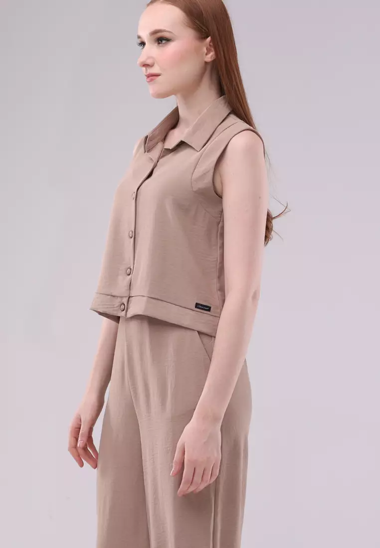 Plain Wrinkled Woven Sleeveless Terno Pants