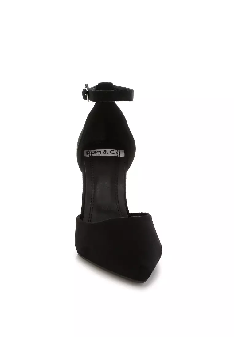 Microfiber Stiletto Sandals in Black