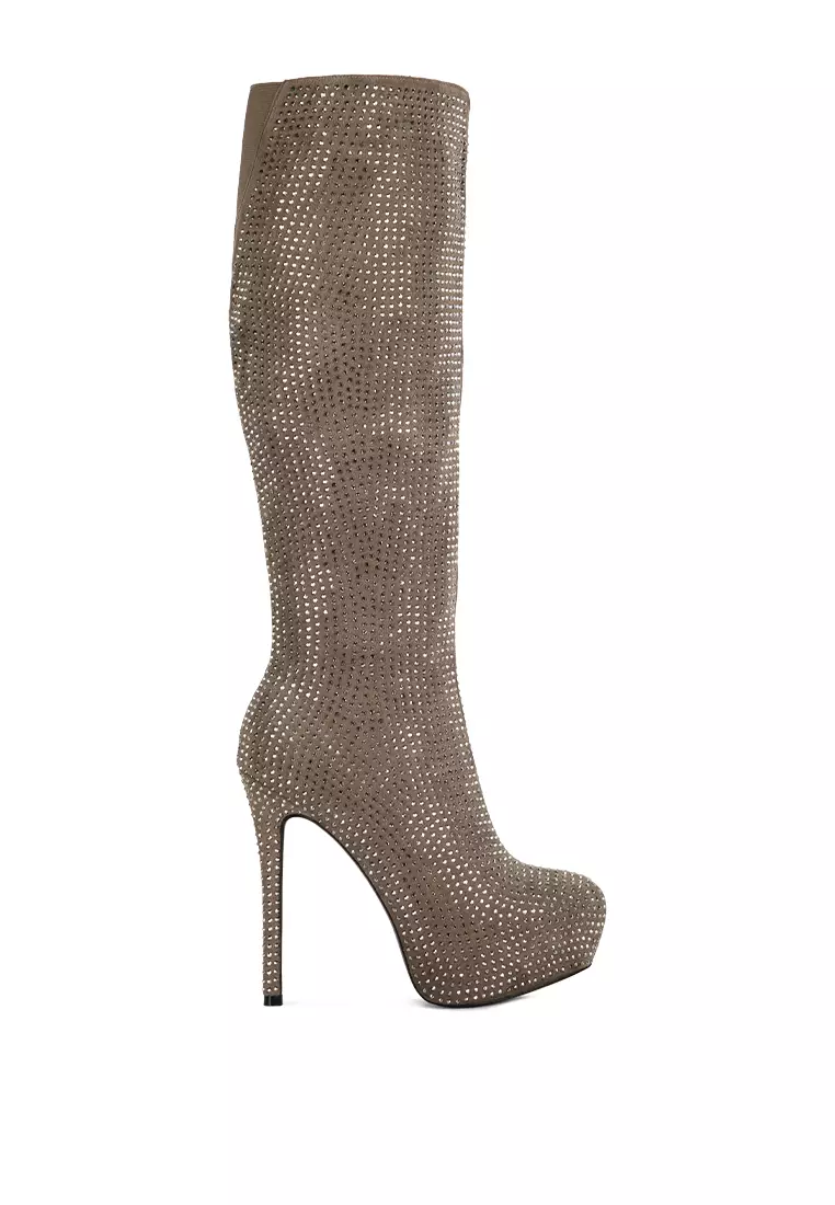 Discount on London Rag  shoes - SKU: Taupe Diamante Stiletto Calf Boots