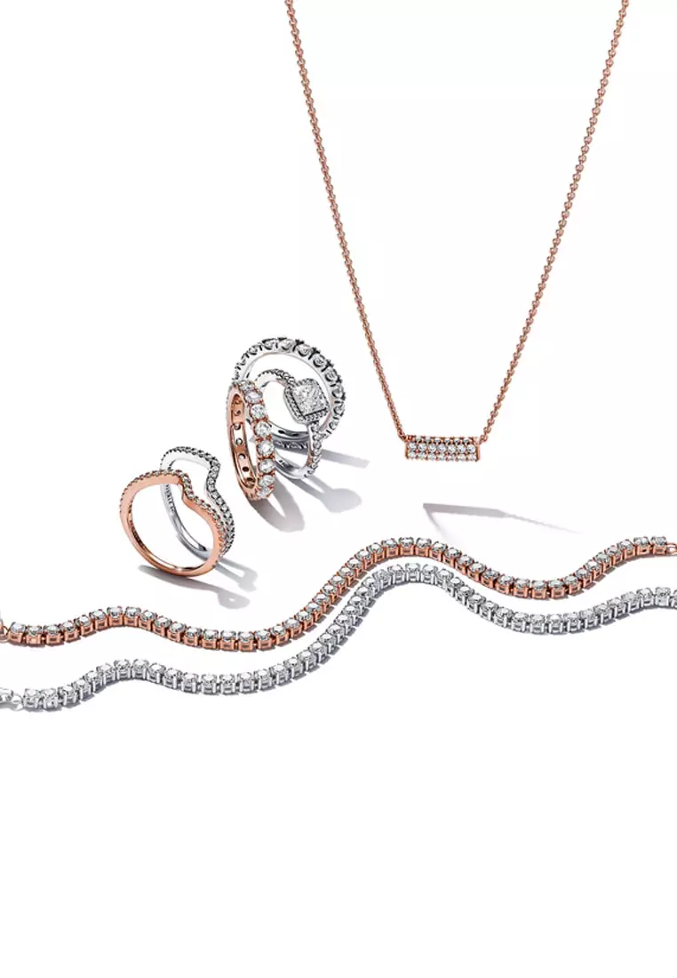 Buy PANDORA Pandora 14k Rose Gold Plated Timeless Pavé Double-row