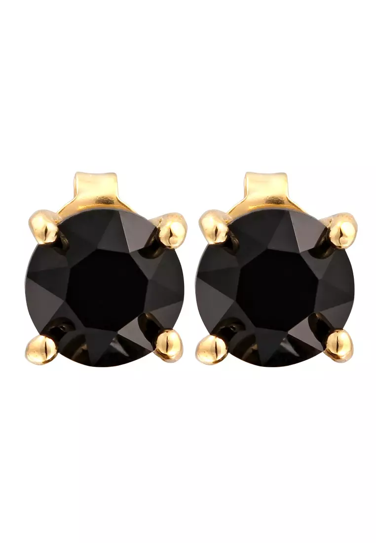 Earrings Men Stud Black Gold Plated Embellished with Crystals by Swarovski®