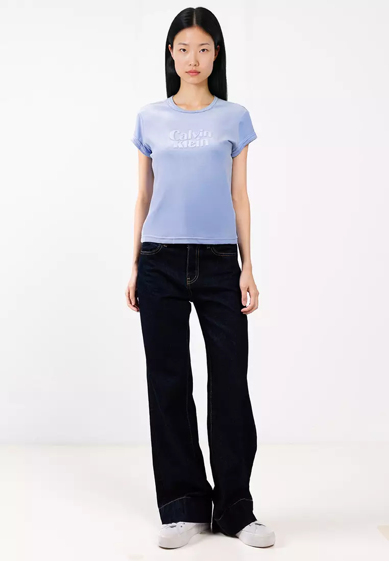 Velour Embossed Logo Graphic Slim T-Shirt - Calvin Klein Jeans