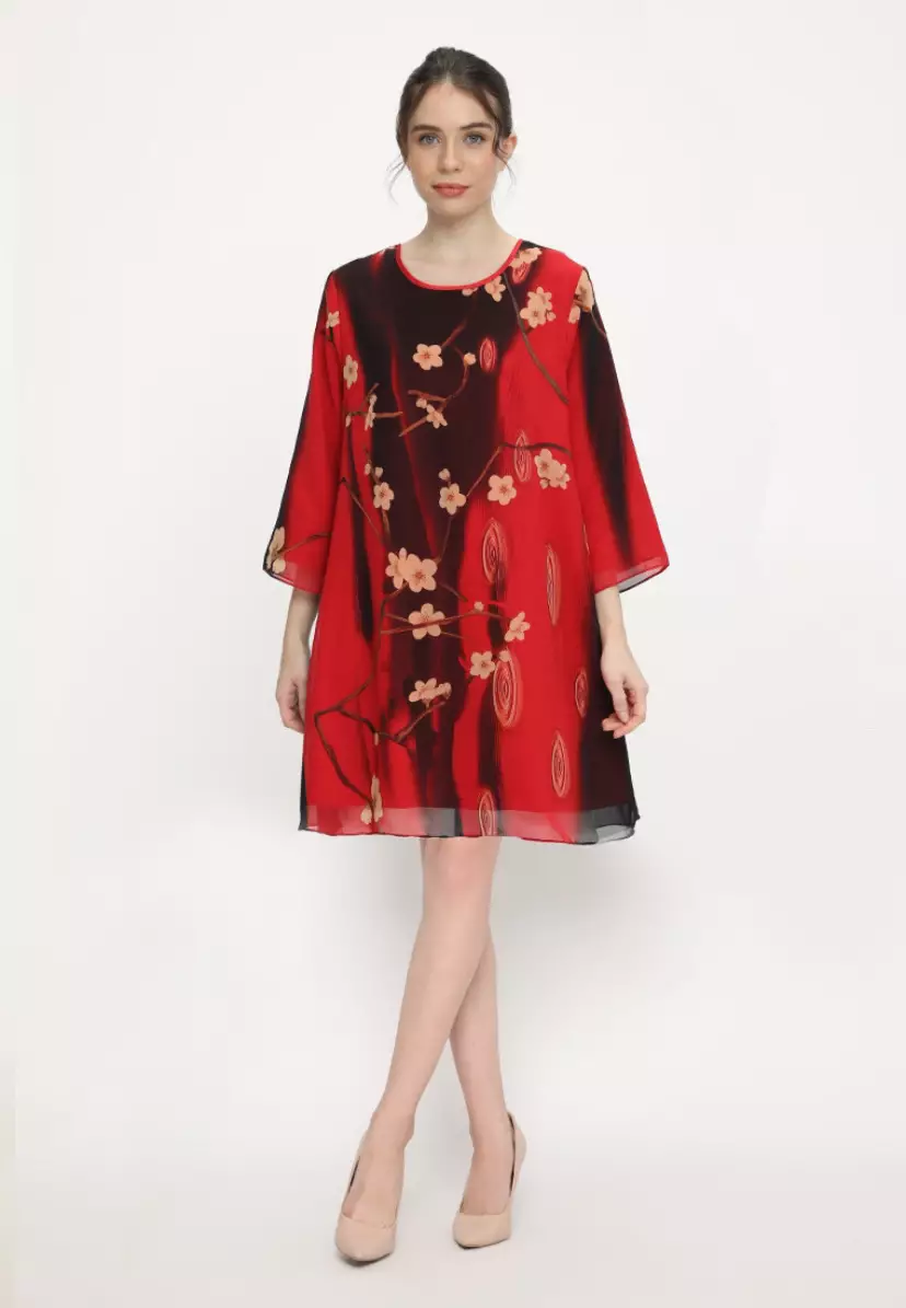 Floral Mini Dress Two Tone Red And Black By Brilliant Girl Warna MERAH
