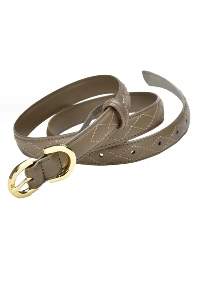 Buy Kings Collection Khaki Women's Korean Style Leather Belts with Gold ...