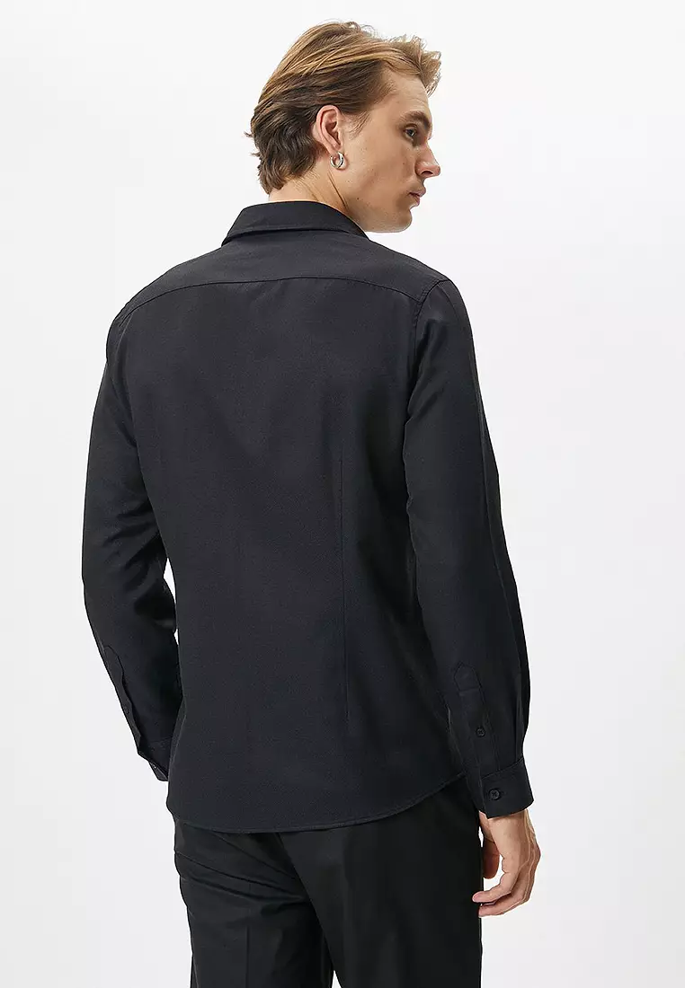 Half Italian Collar Buttoned Long Sleeve Classic Shirt