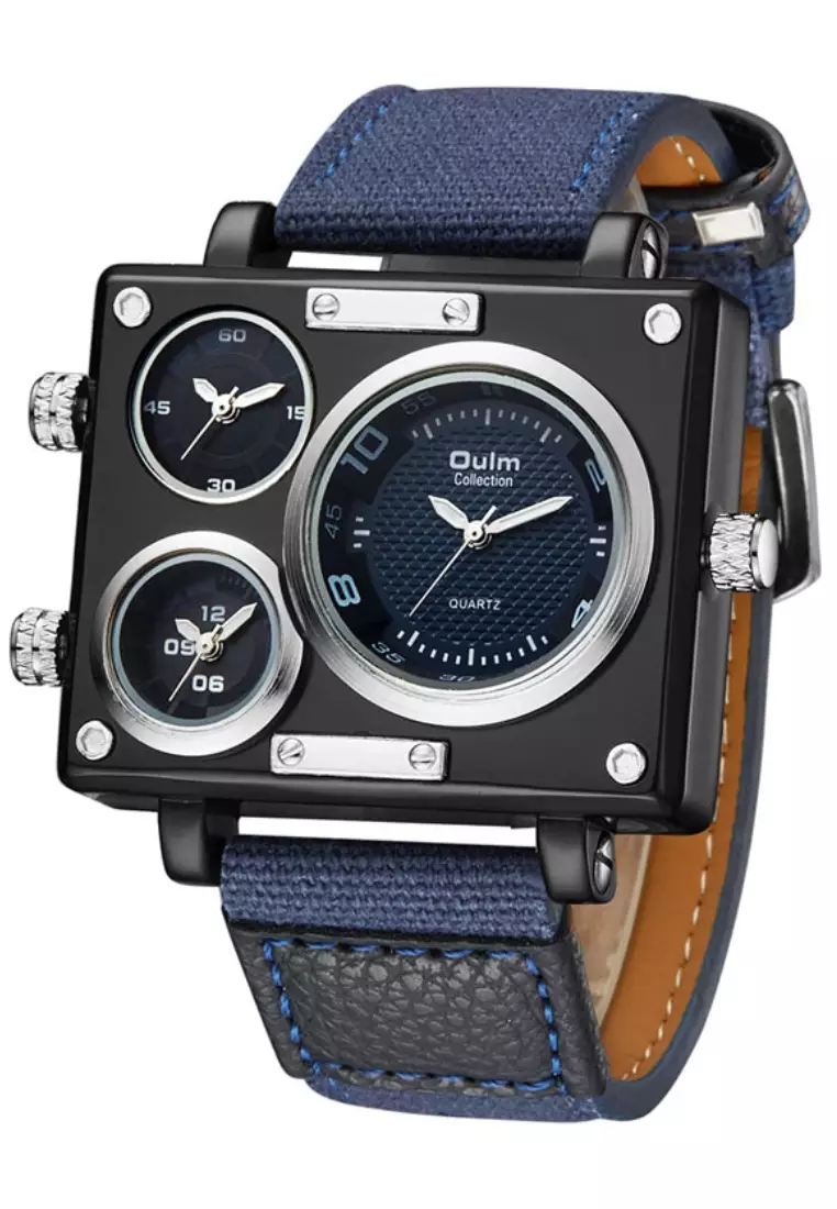 Buy OULM Large Men's Quartz Watch - 41x50mm - IP Black Steel case ...