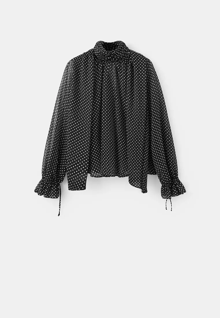 Polka Dot High-Neck Blouse