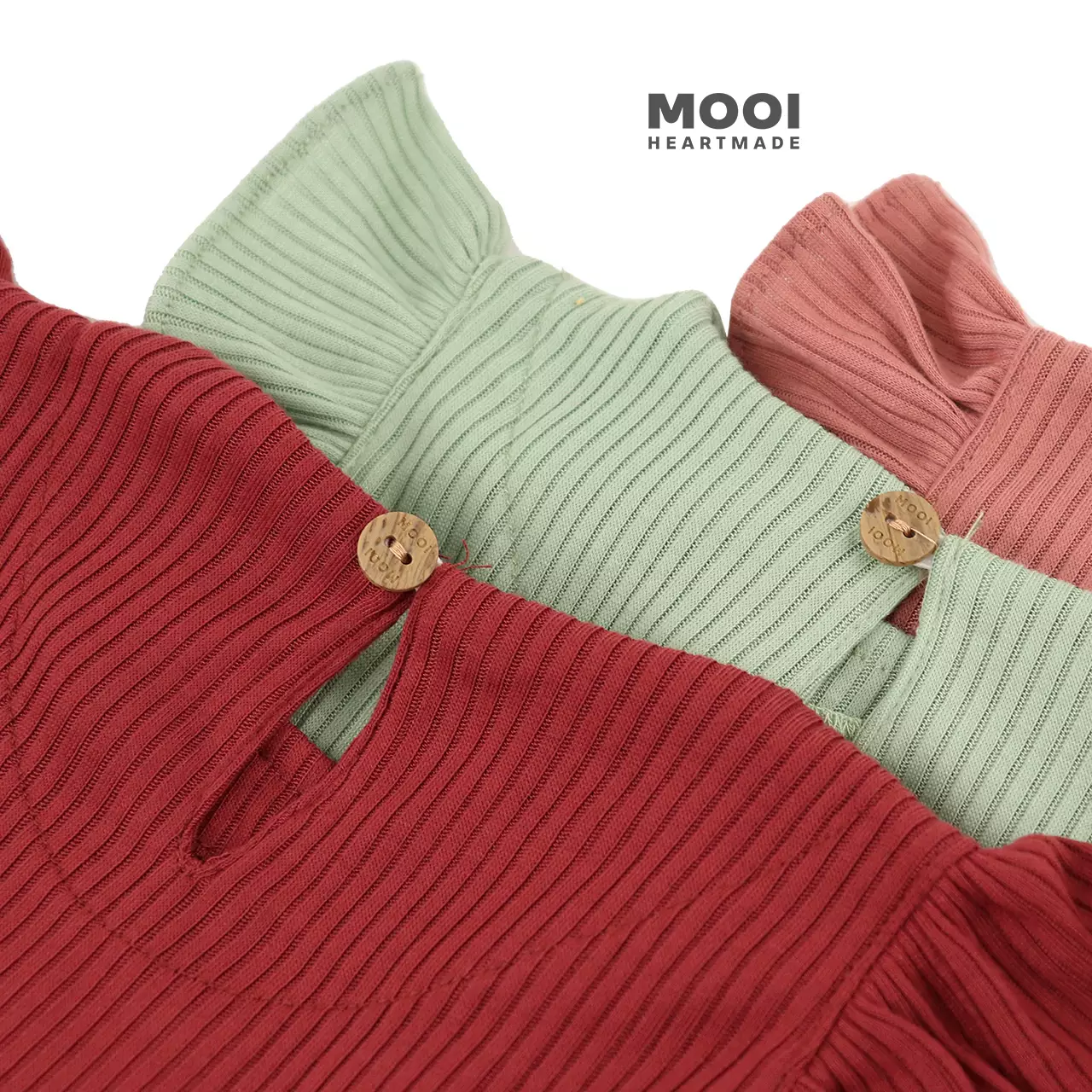 Mooi Setelan Anak Perempuan Rib Ruffle Set - Rye Grass