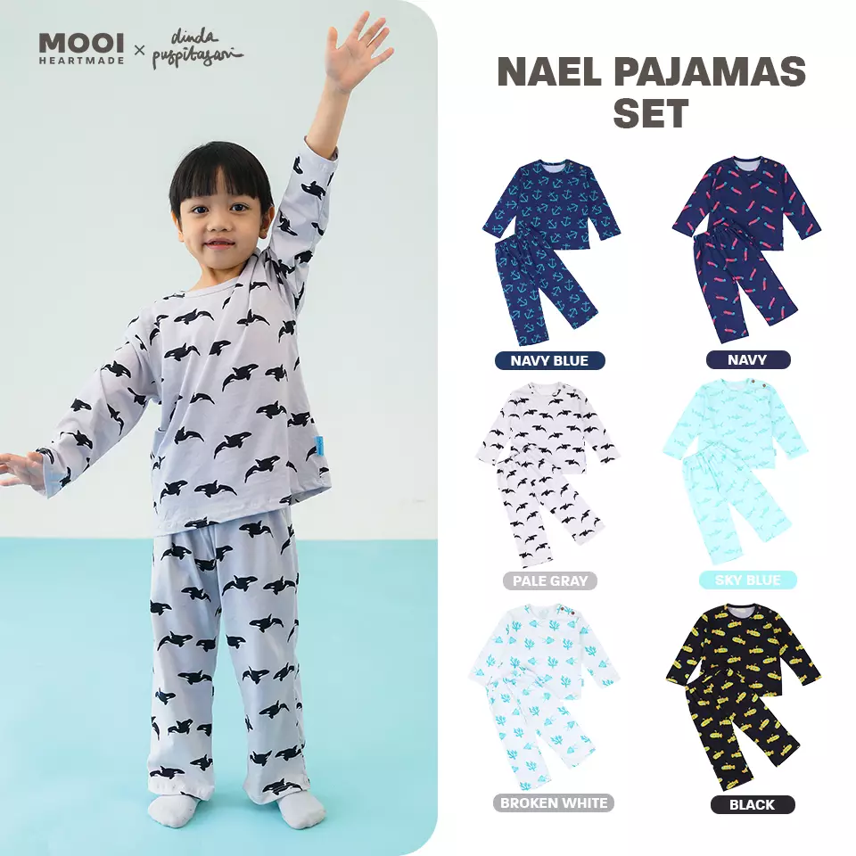 Mooi X Dinda Setelan Piyama Anak Nael Pajamas Set - Pale Grey
