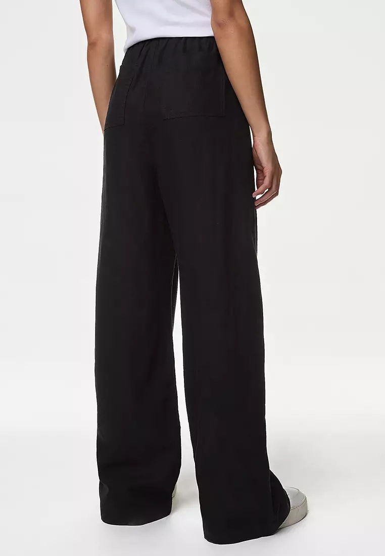 Linen Blend Wide Leg Trousers