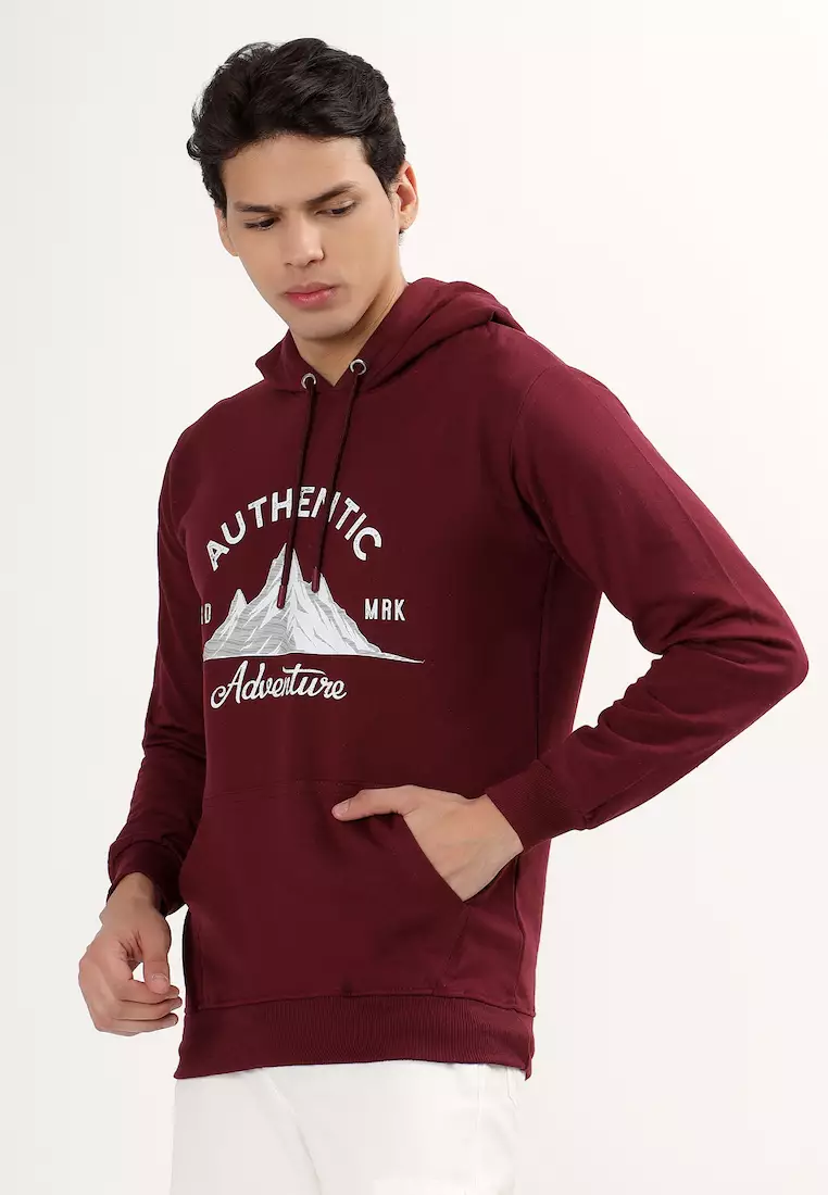 男士正宗橡胶印花棉质宽松连帽衫，训练服，高档外观，舒适