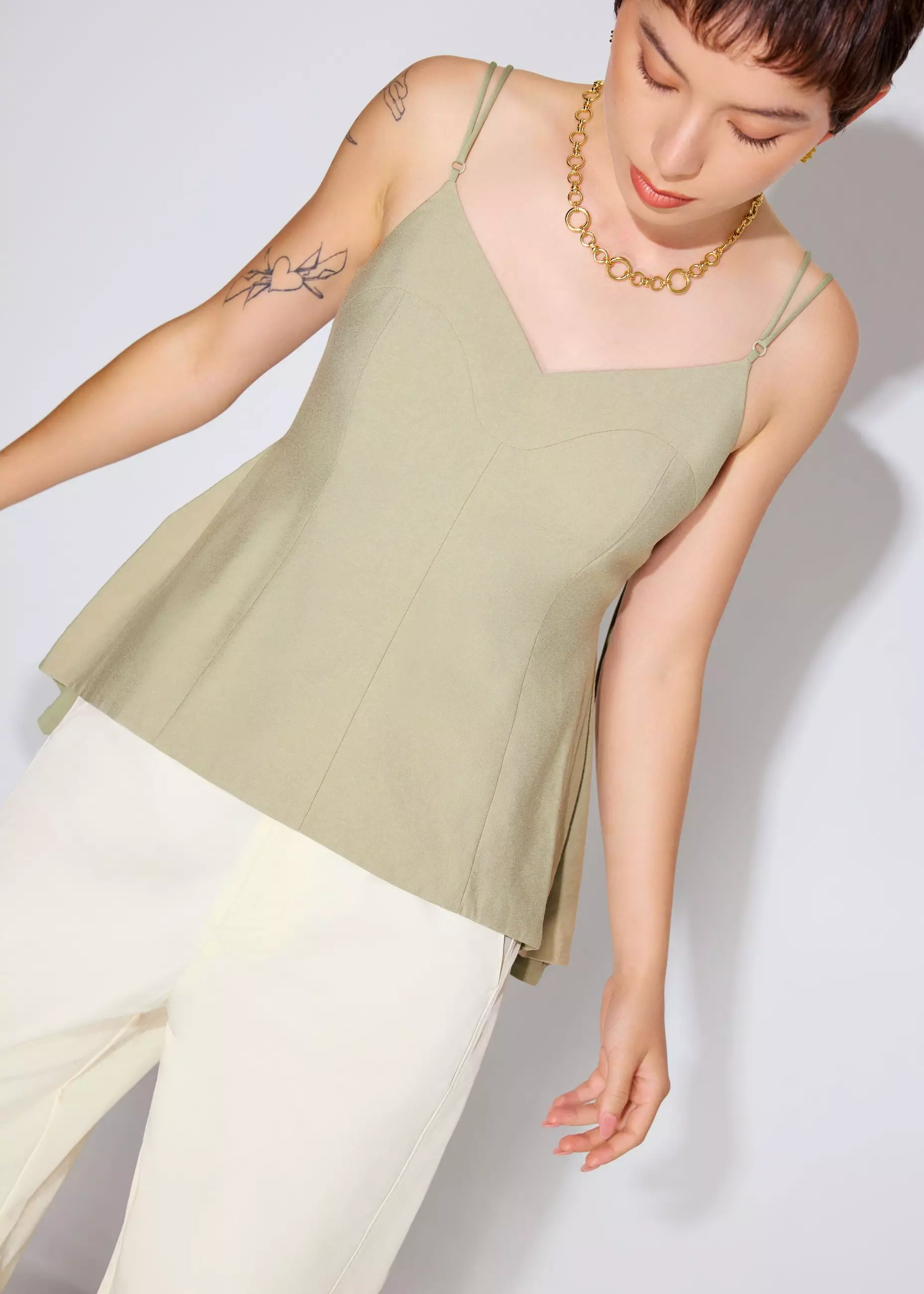 Atasan Wanita - Textured Panelled V-neck Peplum Top