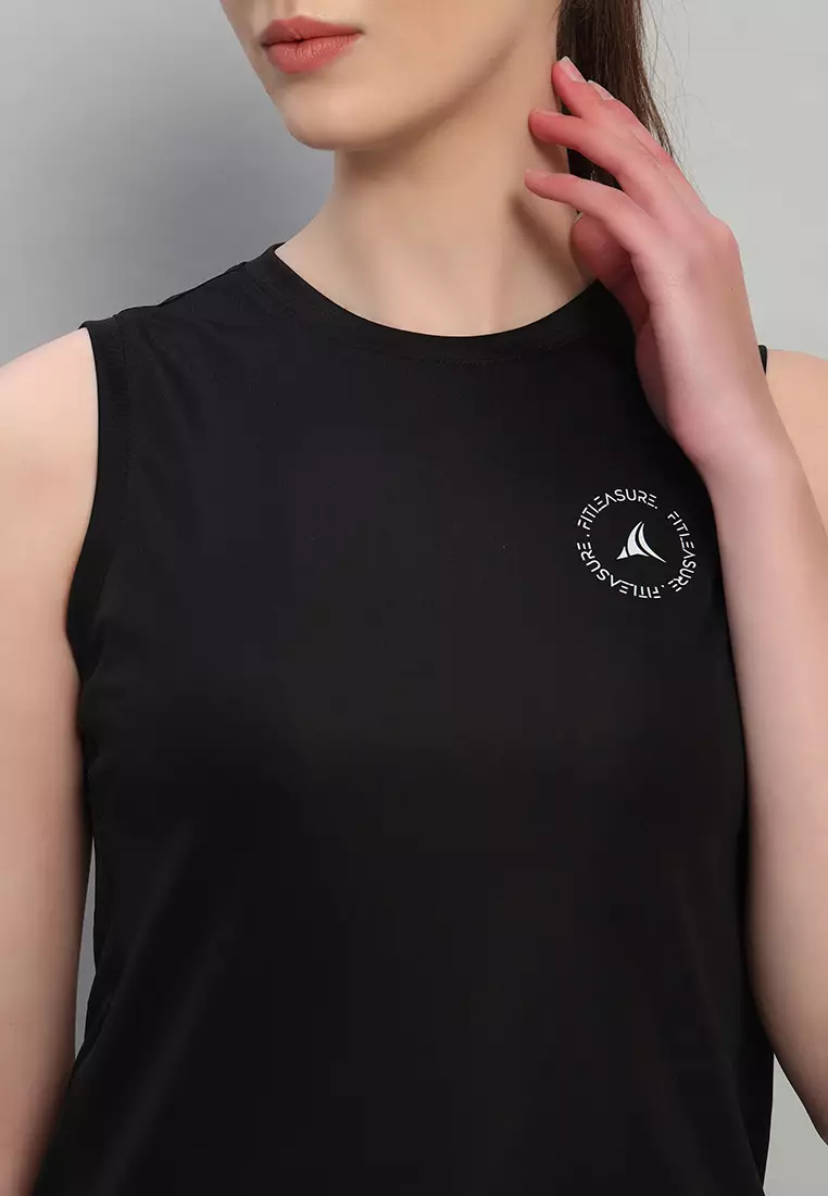 女士透氣無袖黑色訓練背心