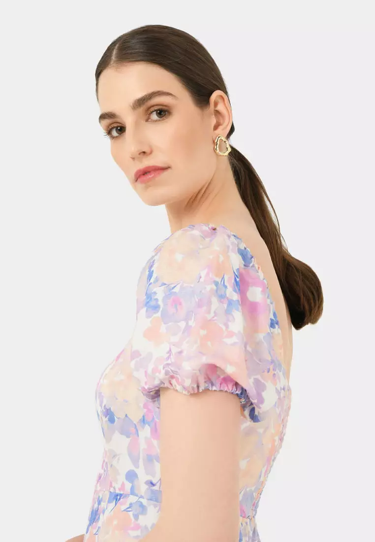 Hazy Linen Puff Sleeve Dress