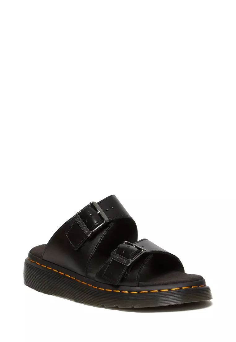 JOSEF LEATHER BUCKLE SLIDE SANDALS