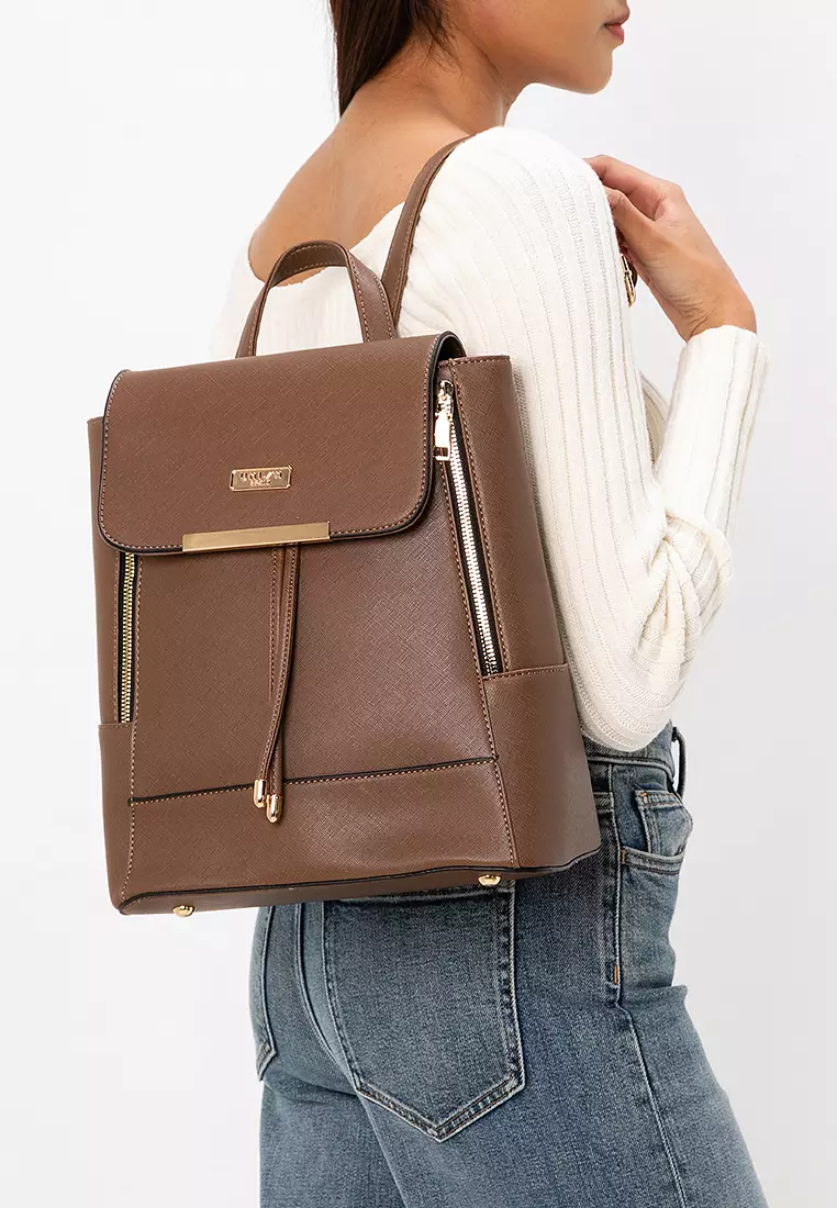 Saffiano Backpack With Flap Over